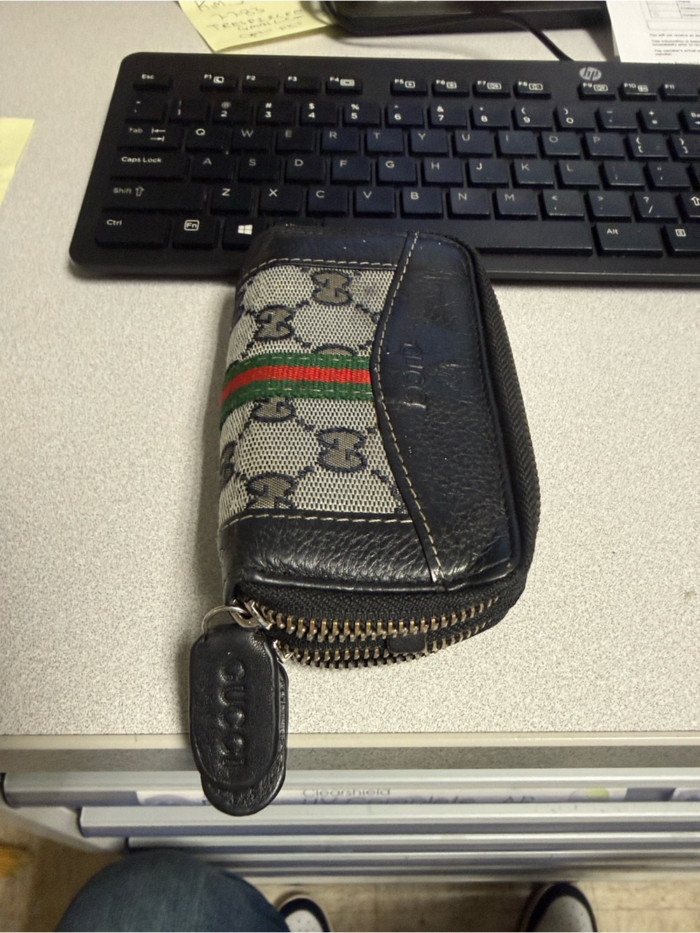 Gucci Black, Beige, Green and Red Zip Card Wallet